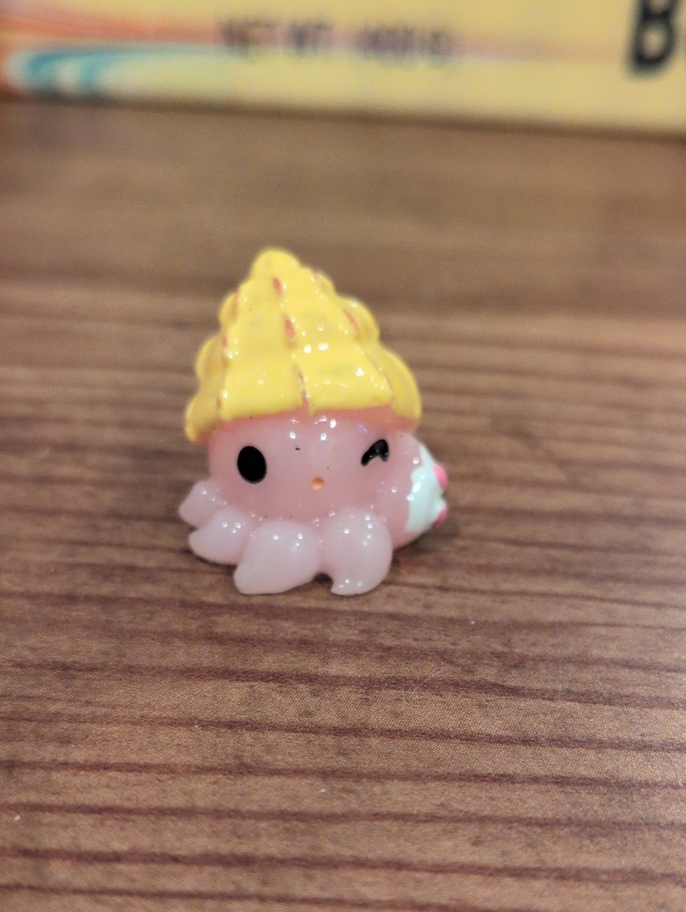 Cute Pink Octopus Figurine with Yellow Shell Hat